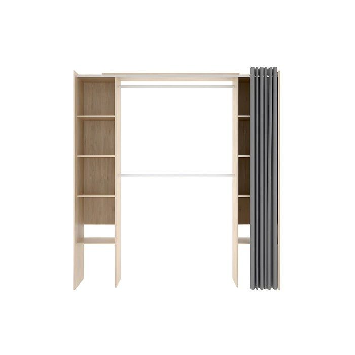 Dressing extensible VENTEUNIQUE DORIAN Chêne et gris 2 penderies 1 rideau Cdiscount