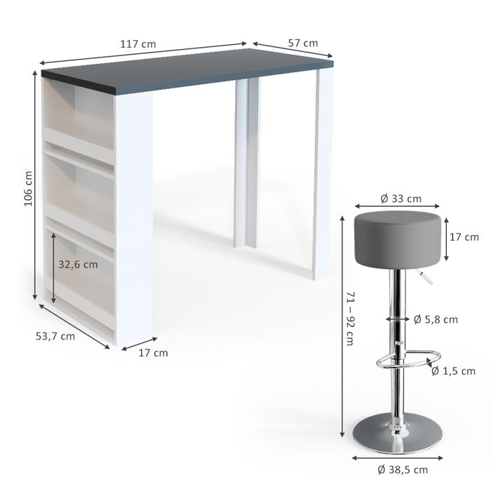 Table De Bar Vicco Blanc - 57x80cm, Avec étagères, Pour Cuisine Ou Salle à Manger