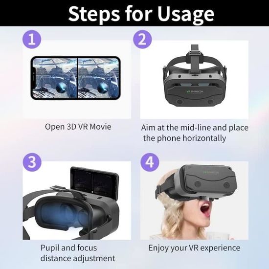 Casque VR Téléphone 3D – Compatible 5-7 Pouces, Réglable Myopie & IPD 58-75 Mm, Anti Lumière Bleue