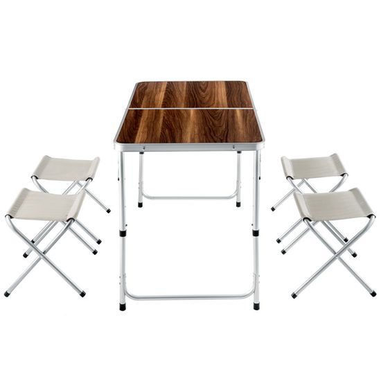 Valise Table avec 4 Tabouret Set Table pliante Table de camping Banquette Aluminium