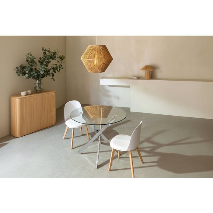 Table a manger ronde TRANSPARENT JESSICA chrome XXL 120 cm 4 couverts ...