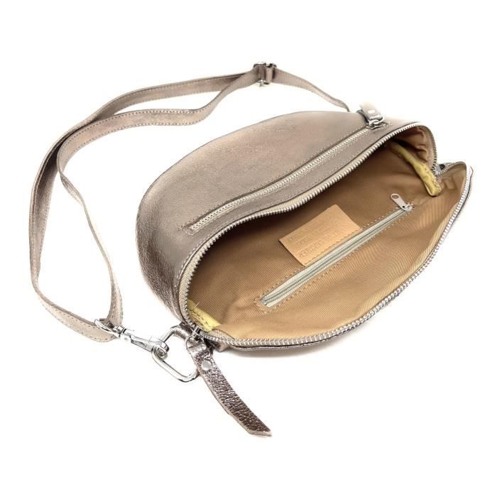 Sac banane en cuir grainé LOU-ANN Champagne irisé OH MY BAG
