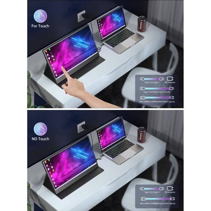 Écran Portable Tactile 15,6 Pouces Full HD – USB-C Et HDMI, Ultra-fin, Haut-parleurs Intégrés (UP PARTS)