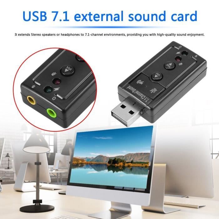 Externe USB Carte Son 7.1 Canaux Audio Adaptateur 3.5mm Casque MIC PC Bureau