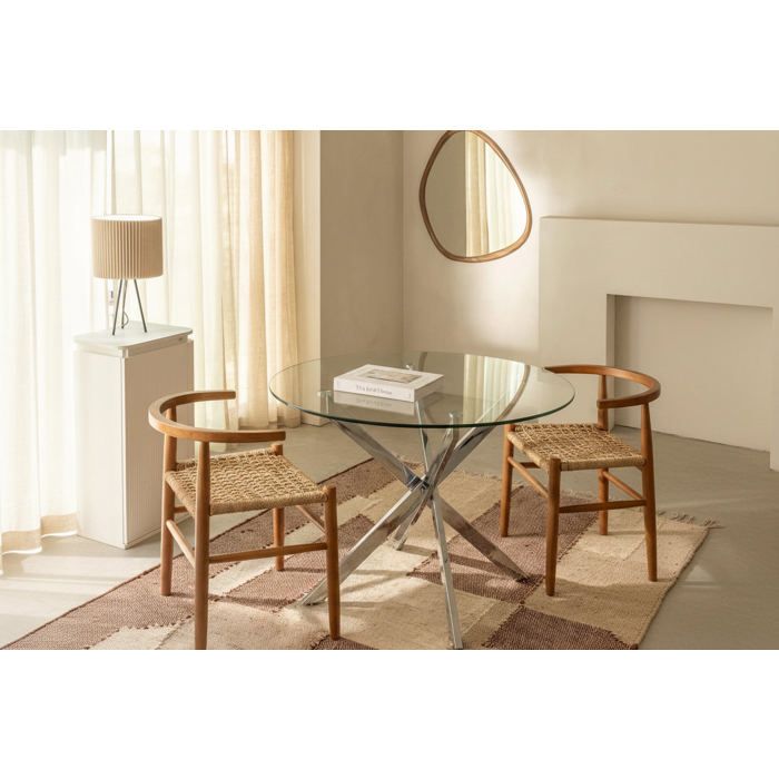 Table a manger ronde TRANSPARENT JESSICA chrome XXL 120 cm 4 couverts ...