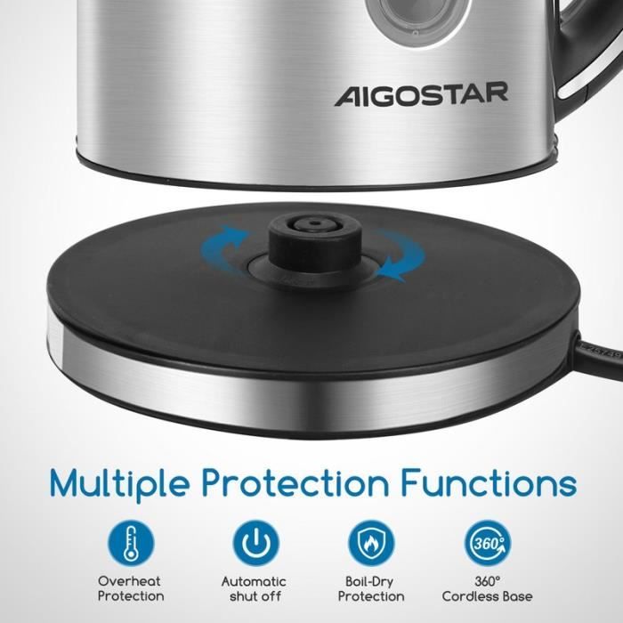 Bouilloire électrique Aigostar King - 1.7L, 2200W, acier inoxydable
