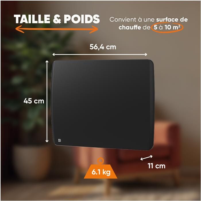 BESTHERM ARIA Radiateur Électrique Inertie Céramique 1000W Horizontal Noir – Programmable Tactile