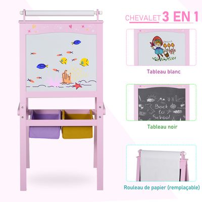 Chevalet Double Face Magnétique Et Craie – Tableau Enfant Réglable En Hauteur 57x55x148 Cm, Avec Accessoires
