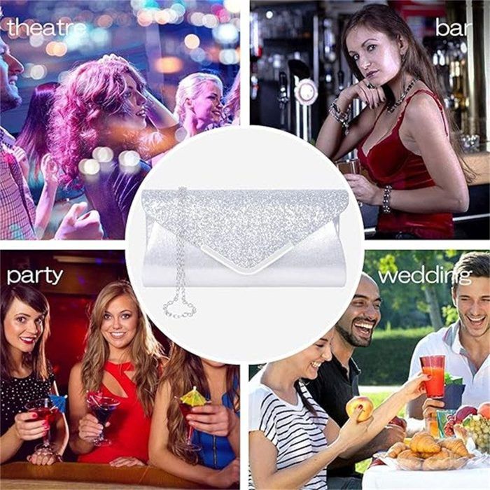 Pochette Femme Soirée Paillettes Strass – Avec Chaîne Détachable – Format Enveloppe élégant – Parfaite Pour Mariage, Fête, Cocktail - 5