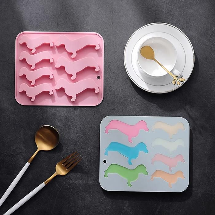 Chien Teckel Moule à Glaçons,2 Pc 3D Silicone Chien Forme Fondant Bac à