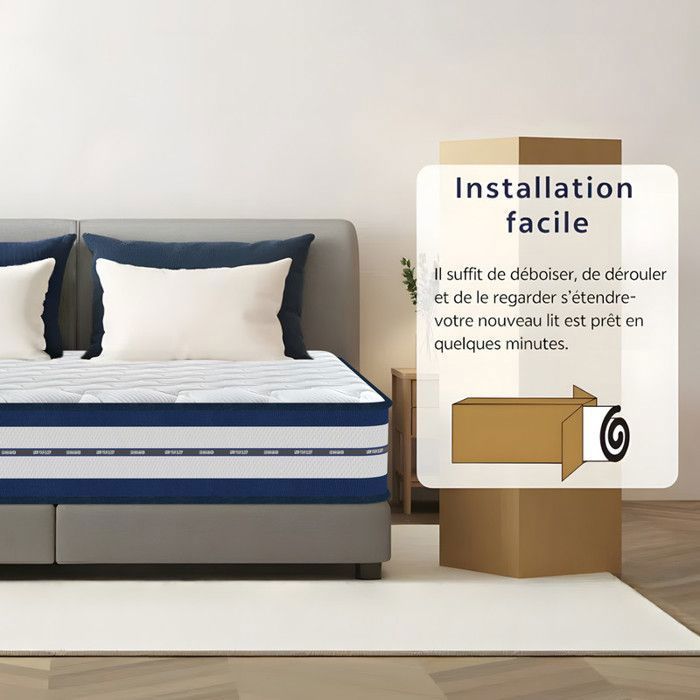 Matelas Hybride 140x190 Cm - 30 Cm épais - Mousse Mémoire + Ressorts Ensachés - Fermeté H3 - 7 Zones De Confort - 6