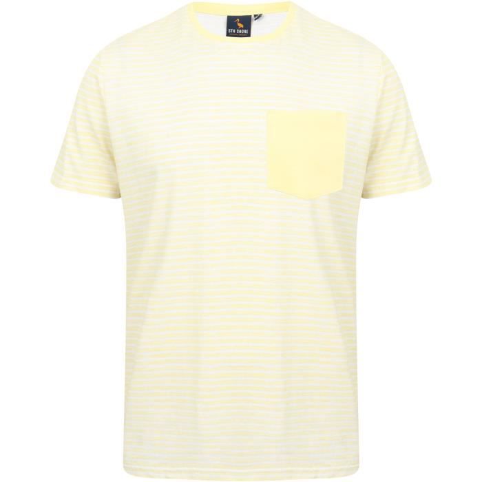 SOUTH SHORE T-Shirt Rayé avec Poche Poitrine Jaune/Blanc Homme