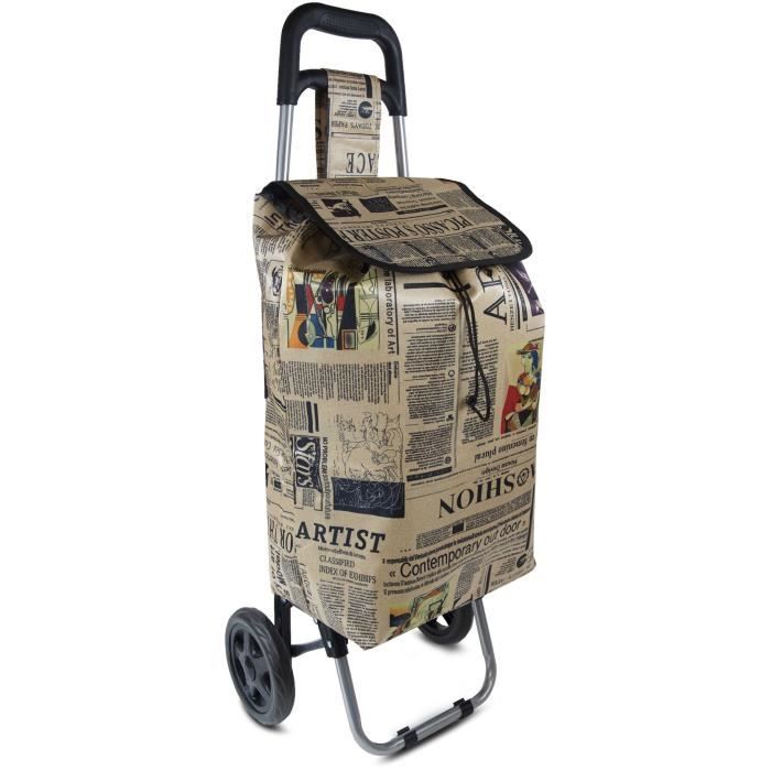 Chariot de Course 30 L Beige KINSTON - En polyester - Motif Journal