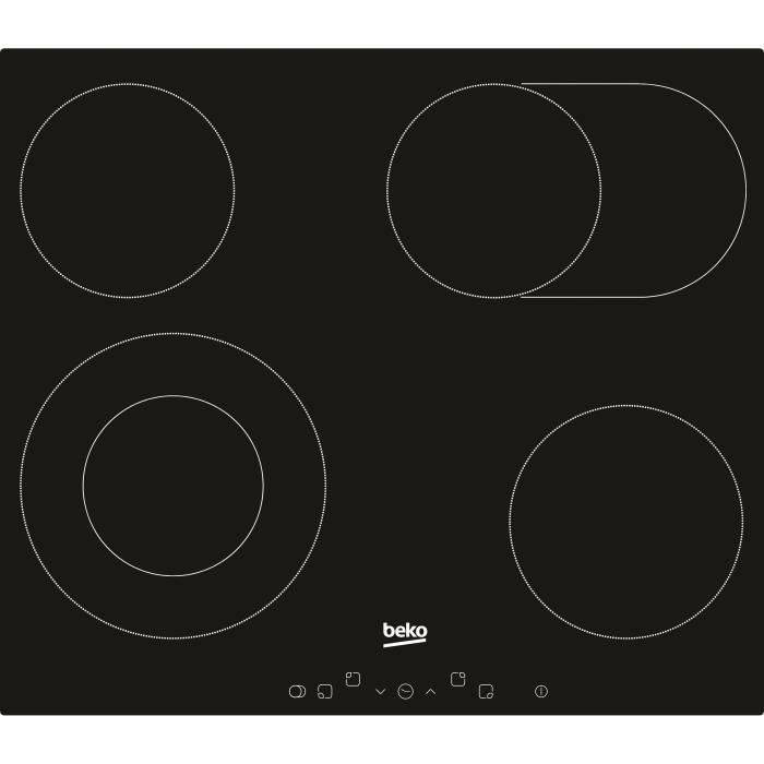 Plaque de cuisson vitrocéramique - BEKO HIC 64403 T - 4 foyers - L 60 cm - Noir
