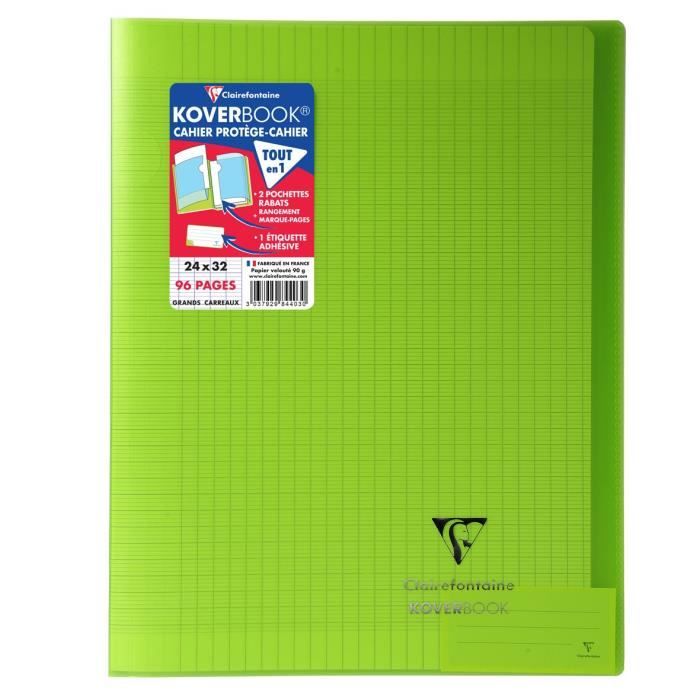 CLAIREFONTAINE Koverbook Cahier piqure 48 pages avec rabats - 240 x 320 mm - Seyes papier PEFC 90 g - Vert