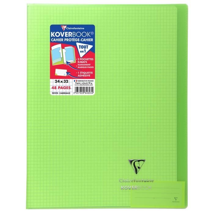 CLAIREFONTAINE Koverbook Cahier piqure 48 pages avec rabats - 240 x 320 mm - 5 x 5 papier PEFC 90 g - Vert