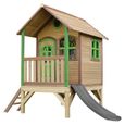Maison Enfant avec Toboggan AXI Tom Gris | Aire de Jeux Extérieur en Marron & Vert | Cabane de Jeu en Bois FSC-0