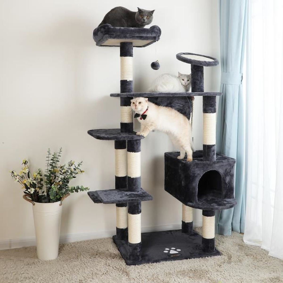 Songmics Arbre A Chat 90 X 60 X 156 Cm Corde En Sisal Niche Jouet Plateforme Aiguiser Les Griffes Solide Pour Grand Chat Pct65g Achat Vente Arbre A Chat Songmics Arbre A Chat