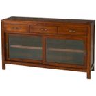 MACABANE EDEN - Buffet marron 2 portes coulissantes vitrées 3 tiroirs bois Mindi