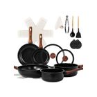 Batterie de cuisine 17 pièces - ALIGHTUP - Poêles 20 26cm, Casseroles 18 20cm, Sauteuse 26cm, Accessoires riches - Noir