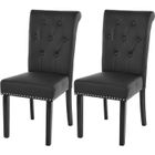 BRAND Chaise de salle à manger Chesterfield II - PU noir - Lot de 2 - Pieds en bois massif - Rivets décoratifs
