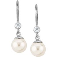 Boucles d'oreilles avec perles blanches 8 mm et cristaux en argent sterling 925