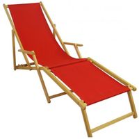 Chaise longue de jardin pliante en bois naturel rouge - ERST-HOLZ - modèle 10-308NF - accoudoirs et repose-pieds