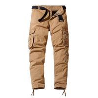 Pantalon Cargo Homme Multi-poches Coupe Droite en Coton Pantalon Militaire Couleur Unie Tissu Confortable