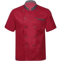 YONGHS-FR Homme Veste de Chef Manches Courtes avec Poche Uniforme Cuisine Vêtement de Travail M-4XL Rouge