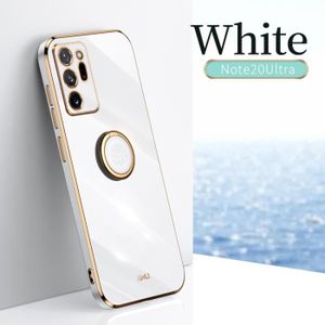 HOUSSE - ÉTUI Note 20 Ultra - blanc avec une bague - Luxury Square Plating Silicone Case for Samsung Galaxy Lite Coque Soft