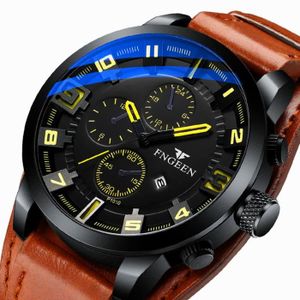 MONTRE RMEGA Coffret Cadeau Montre Homme - Quartz - Etanche - Montre Imperméable - Cuir - Marron - Montre pour Homme