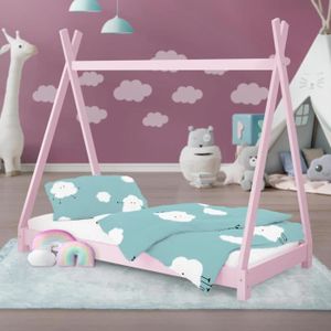 Tipi Lit tipi pour enfants indien en bois massif sommier à lattes rose 200x90 cm 