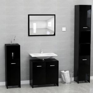 MEUBLE BAS COMMODE SDB Qualité luxe© | Ensemble de meubles de salle de bain Noir brillant Aggloméré Scandinave Design®JNVJPB®