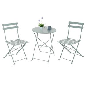 Ensemble table et chaise de jardin Terrasse pliante en métal Ensemble de 2 chaises et table ronde Bistreau Grey 7house
