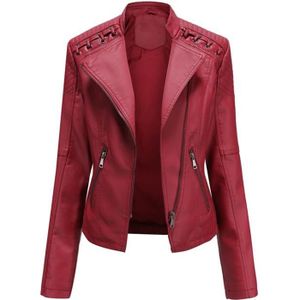 BLOUSON Blouson Femme couleur unie en cuir mince Rouge