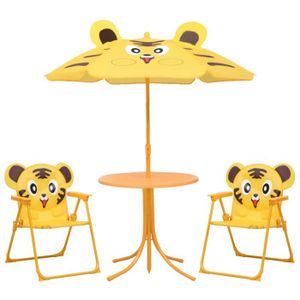 Ensemble table et chaise de jardin Jeu de bistro avec parasol pour enfants 3 pcs Jaune