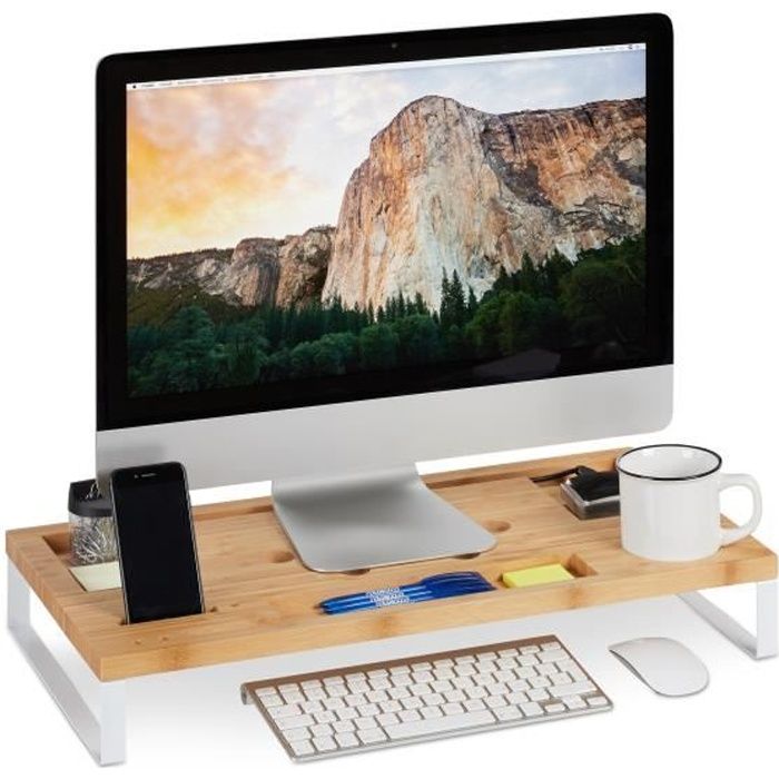 Support pour écran d'ordinateur - En bois blanc - 8x60x30 - ON RANGE TOUT