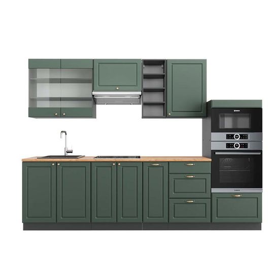 Cuisine Modulaire Vicco Fame-Line 235 Cm - Chêne Vert Et Or, Façades MDF, Charnières Soft-close, Sans Plan De Travail Inclus