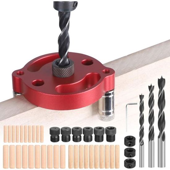 Kit de Gabarit de Perçage de Chevilles à Centrage Automatique, Gabarit à Goujonner pour Tourillons Trous Droits, Outils de Travail du Bois avec 3 Forets, Largeur Réglable, pour Menuiserie | FR
