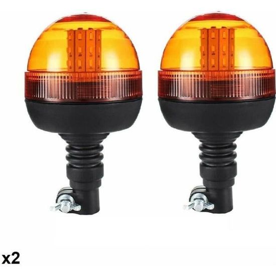 2 Gyrophares LED Ambre 12V/24V – 3 Modes (rotation, Stroboscope, Flash) | Homologation R10 E9, étanche | Pour Camion, Tracteur, Véhicule D’urgence