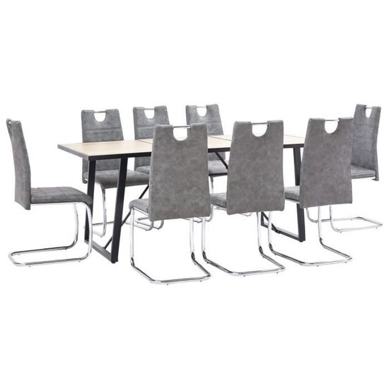&1136Chic Ensemble Table à Manger 1 Table et 8 Chaises Style industriel Décor - TABLE À MANGER COMPLÈTE Meuble Cuisine 9 pcs Gris Si