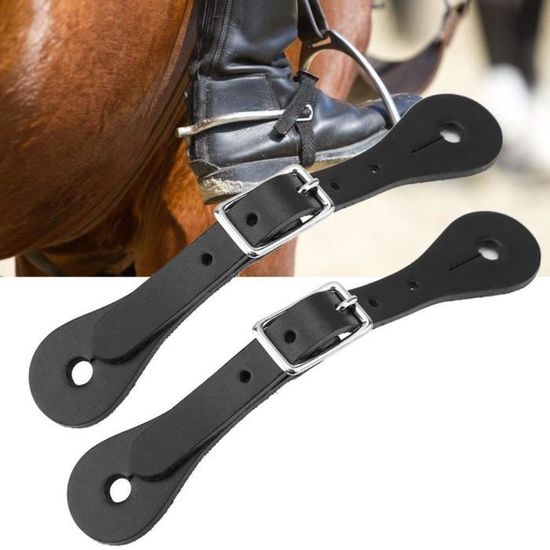 Fdit sangle d'éperon de cheval 1 paire d'accessoires d'équitation à la main  en cuir véritable éperon équestre (noir)