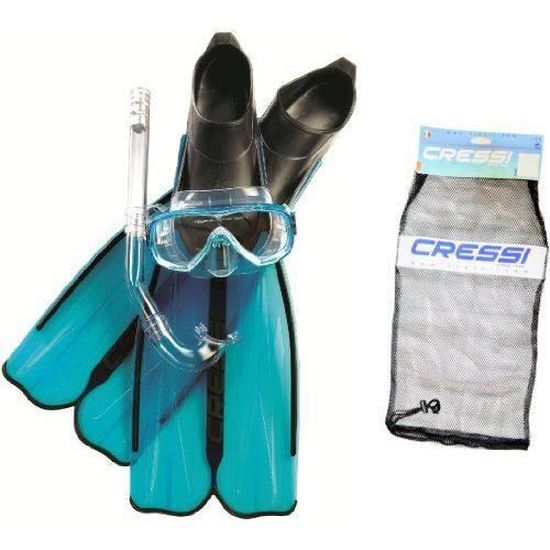 Kit Plongée Enfant CRESSI - Palmes, Masque Et Tuba Agua Bag - Sac De Transport Inclus - Natation Et PMT