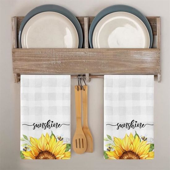 Lot De 2 Torchon De Cuisine Jaune Thème Floral Tournesol Torchon À Vaisselle En Microfibre