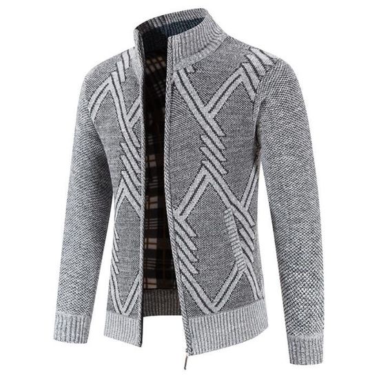 Cardigan Homme LY4U Zippé Doublé Polaire - Col Montant, Poches Latérales, Coudes Renforcés - Tissu Chaud Et Léger, Design Color Block