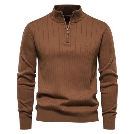 Pull Homme Col Chemise Manches Longues - Maille Tricotée élégante | Pour Automne-hiver Décontracté