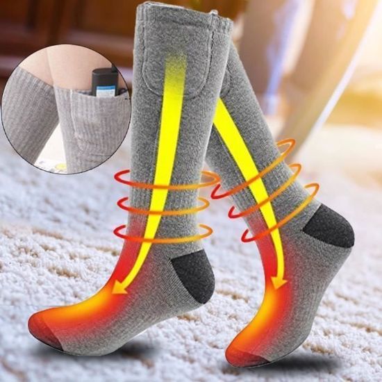 Chaussettes Chauffantes Rechargeables Eventek - Batterie 7.4V, 3 Niveaux De Température, Pour Ski, Randonnée, Taille Universelle 37-48