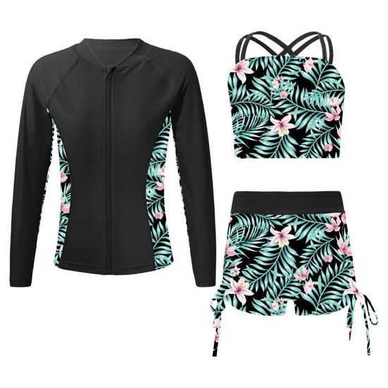 XFGIRLS Pantalon De Groupe Deux Pièces Maillot de Bain Manches Courtes Protection UV pour Filles de 6Mois à 6Ans