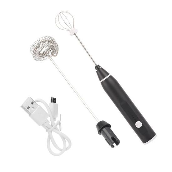 Mousseur à Lait électrique Rechargeable - 3 Vitesses, 2 Têtes Interchangeables, Support En Acier Inox, Pour Café