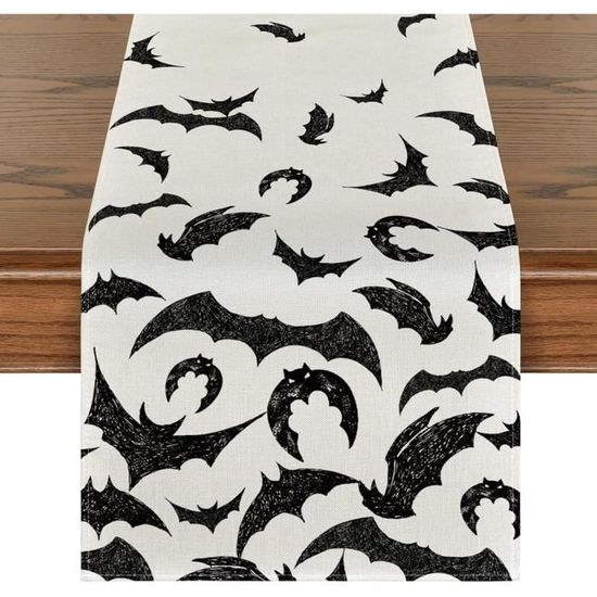 Set Décoration Table Halloween - Nappe Dentelle 183 Cm + 16 Chauves-Souris 3D + 10 Araignées - Pour Fête, Maison